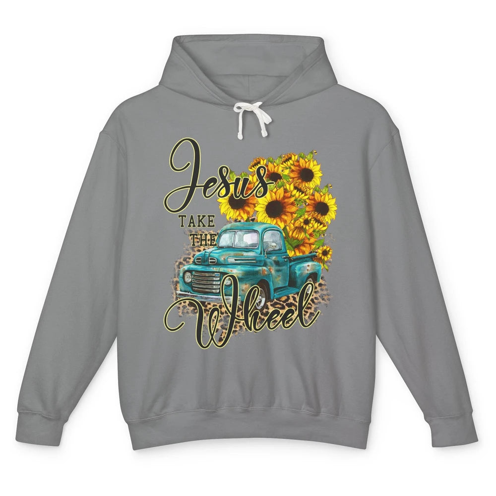 Sunflower Jesus Take The Wheel Christian Gift Leopard Print Unisex Lightweight Hoodie