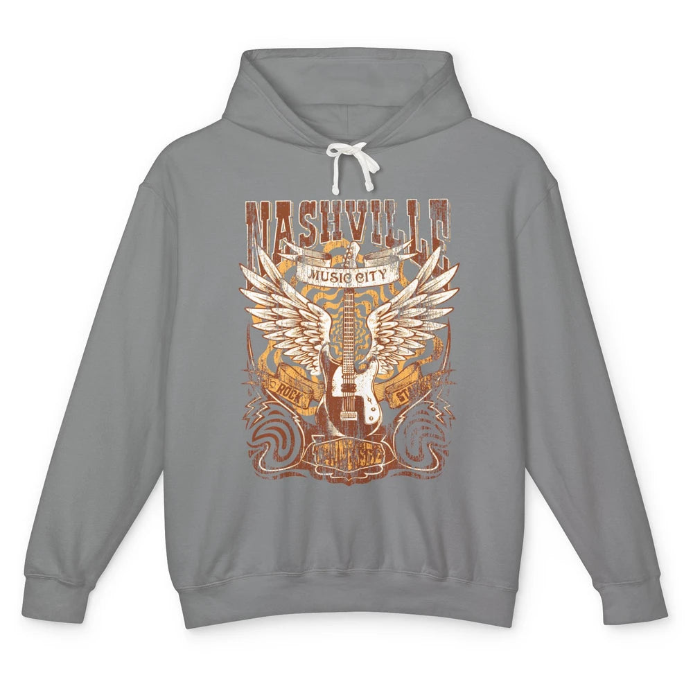 Retro Guitar Nashville Music City Western Country Music Unisex Lightweight Hoodie