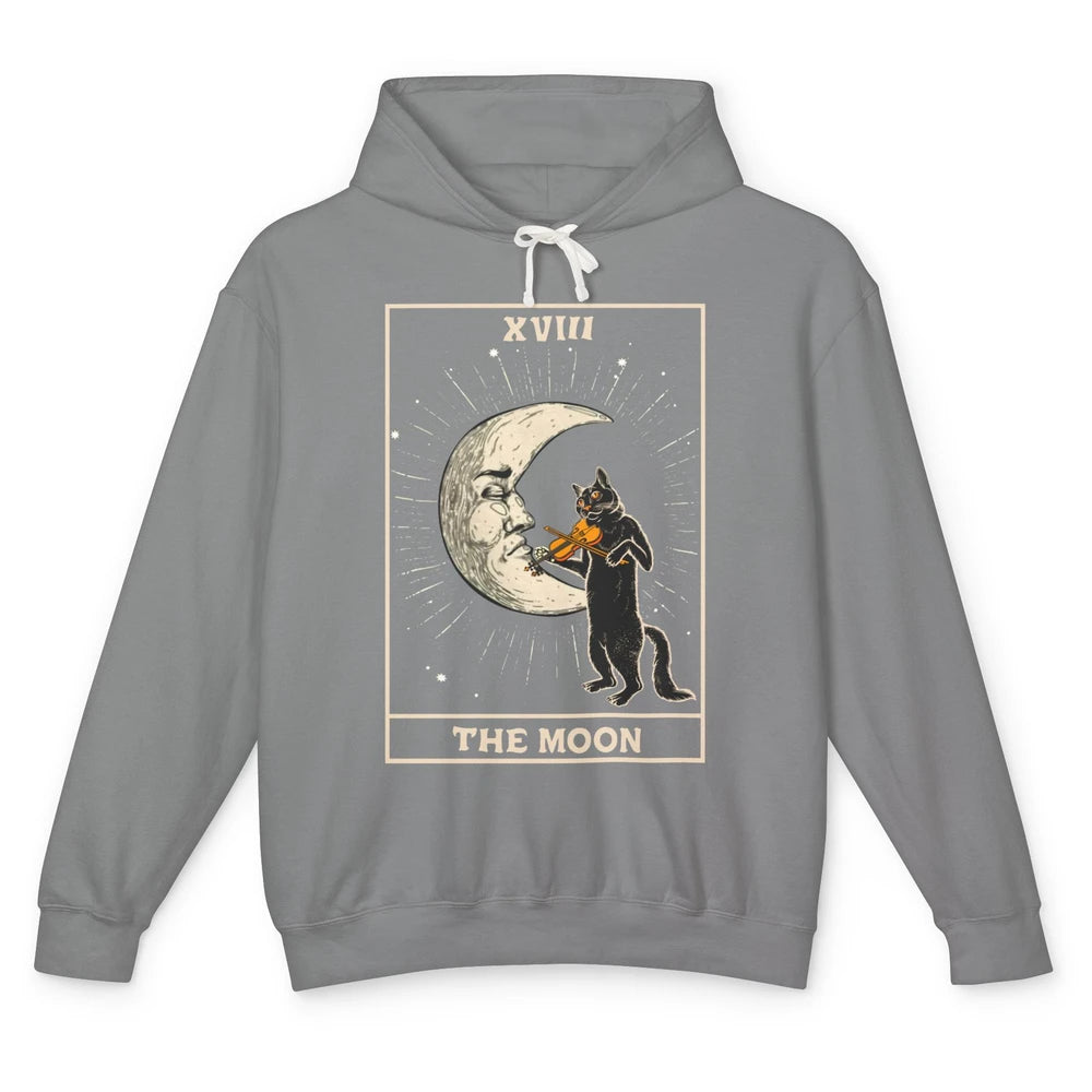 Retro Halloween Cat Guitarist The Moon Tarot Card Witchcraft Unisex Lightweight Hoodie