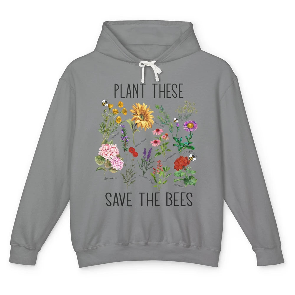 Retro Plant These Save The Bees Flowers Gardening Lover Gift Unisex Lightweight Hoodie
