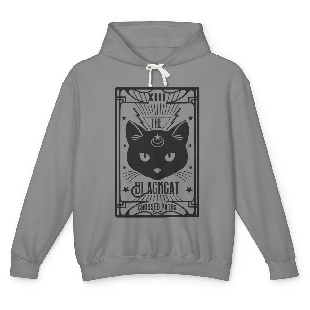 Retro Halloween Black Cat Crossed Path Tarot Card Witchcraft Unisex Lightweight Hoodie