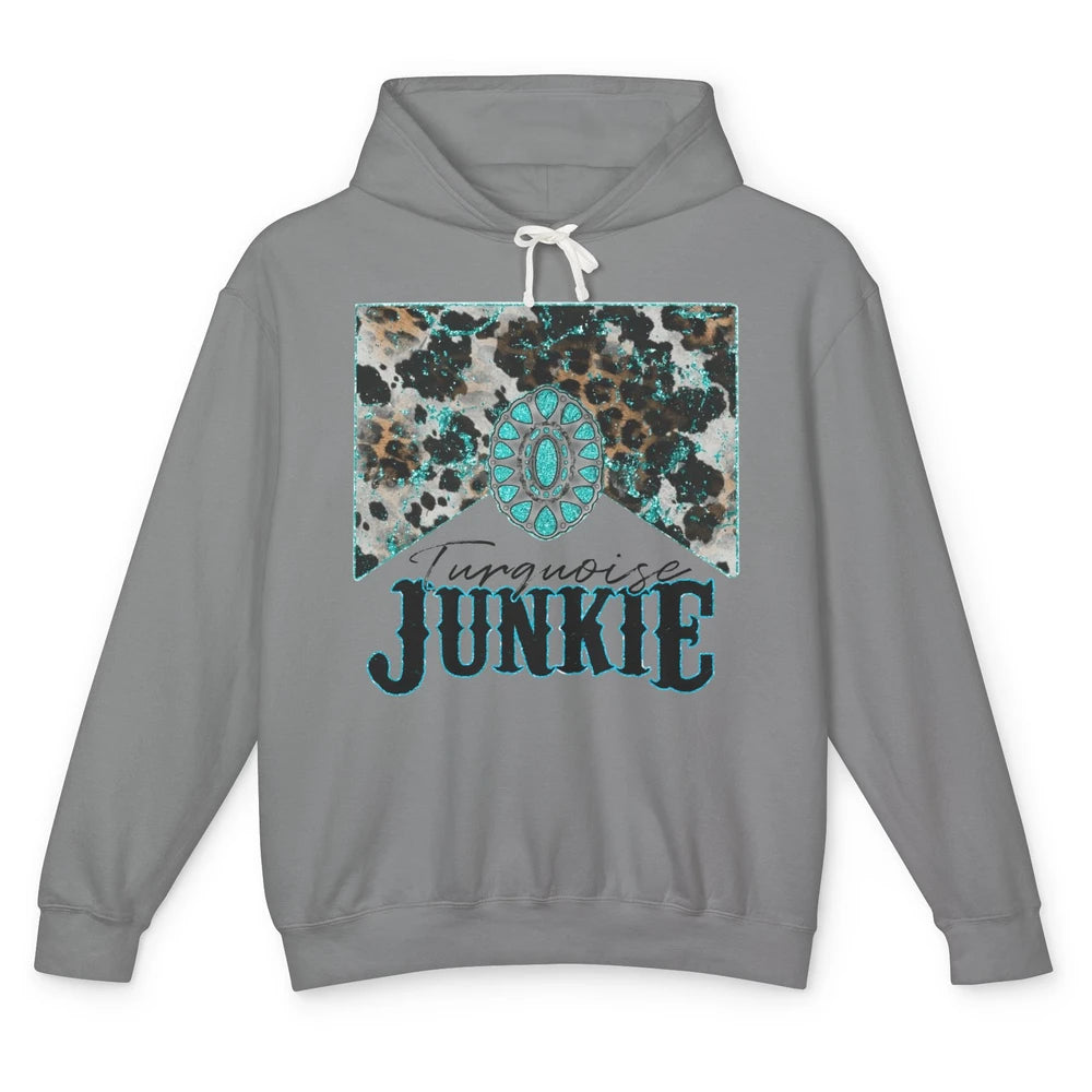 Retro Leopard Turquoise Junkie Gemstone Western Country Unisex Lightweight Hoodie