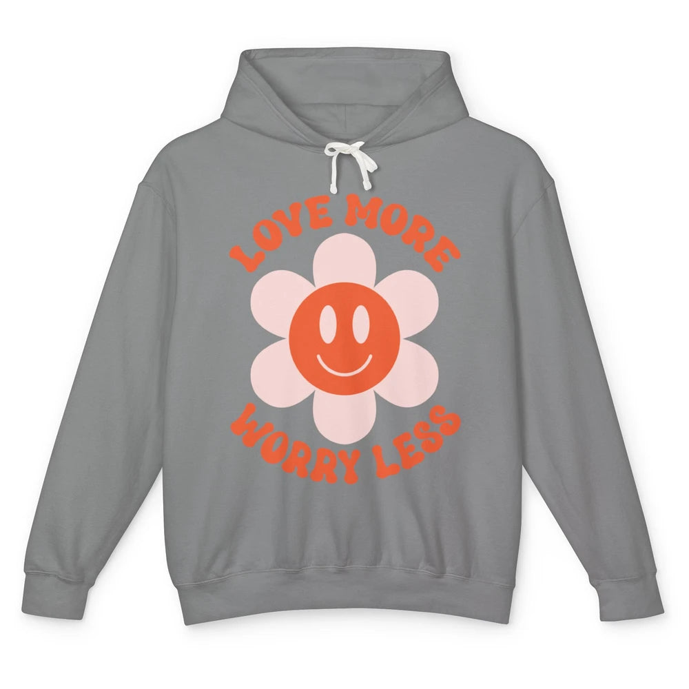 Happy Valentine Day Groovy Love More Worry Less Smiling Face Unisex Lightweight Hoodie