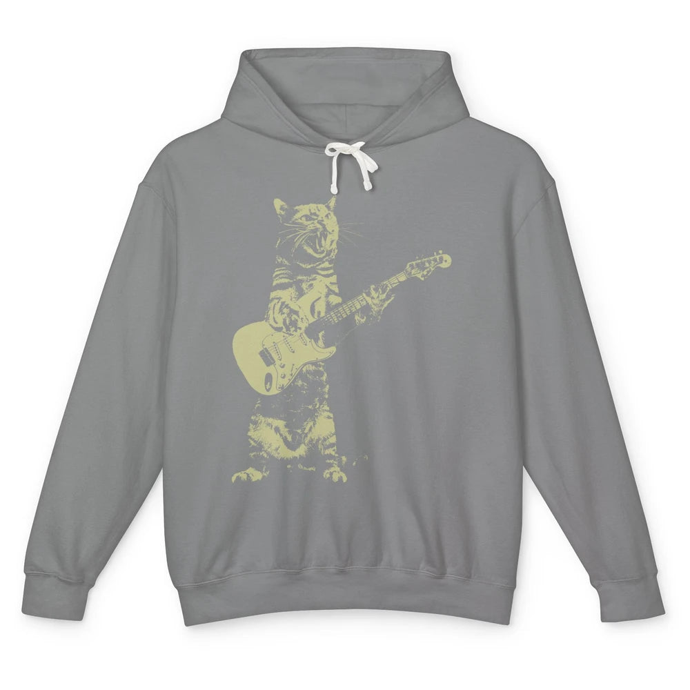 Retro Cat Playing Guitar Cat Guitarist Music Lovers Cat Mom Unisex Lightweight Hoodie