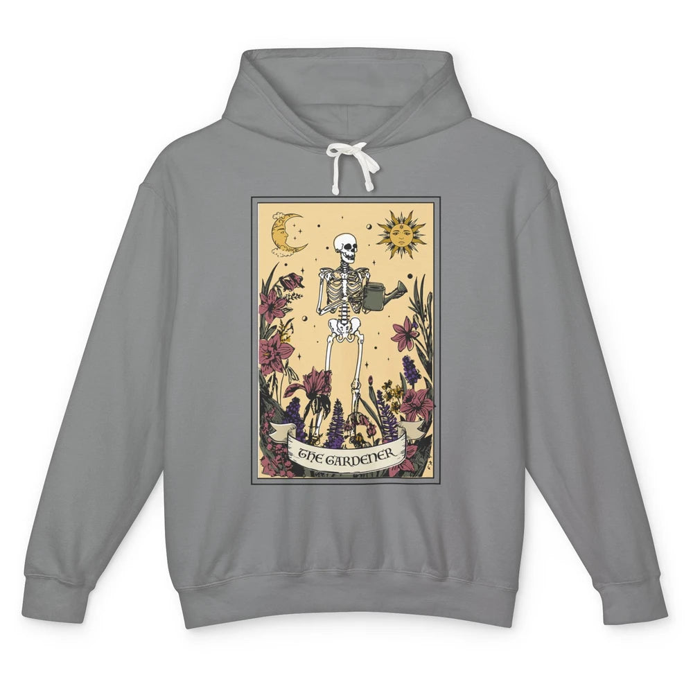 Retro Skeleton The Gardener Tarot Card Plant Lady Halloween Unisex Lightweight Hoodie