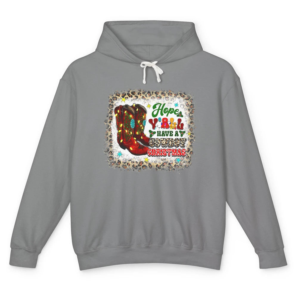 Merry Christmas Cowboy Boots Leopard Xmas Lights Western Unisex Lightweight Hoodie