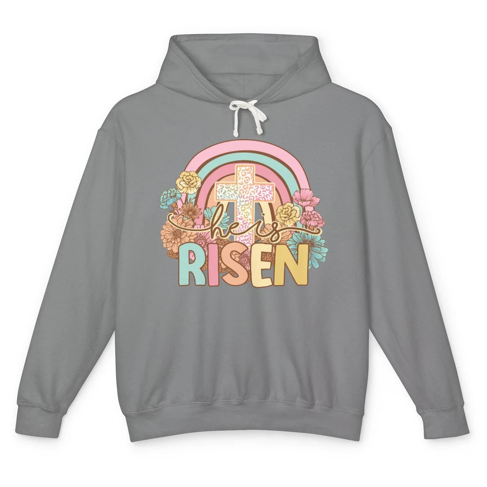 Leopard Rainbow Christian Cross He's Risen Western Religious Unisex Lightweight Hoodie