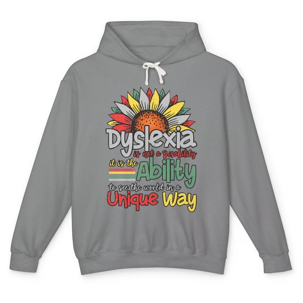 Retro Dyslexia A Different Ability Not Disability Sunflower Unisex Lightweight Hoodie