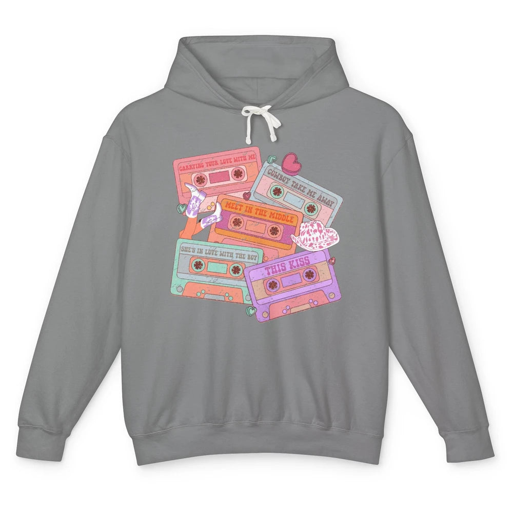 Retro Cowgirl Cassette 90s Western Country Boots Music Boho Unisex Lightweight Hoodie
