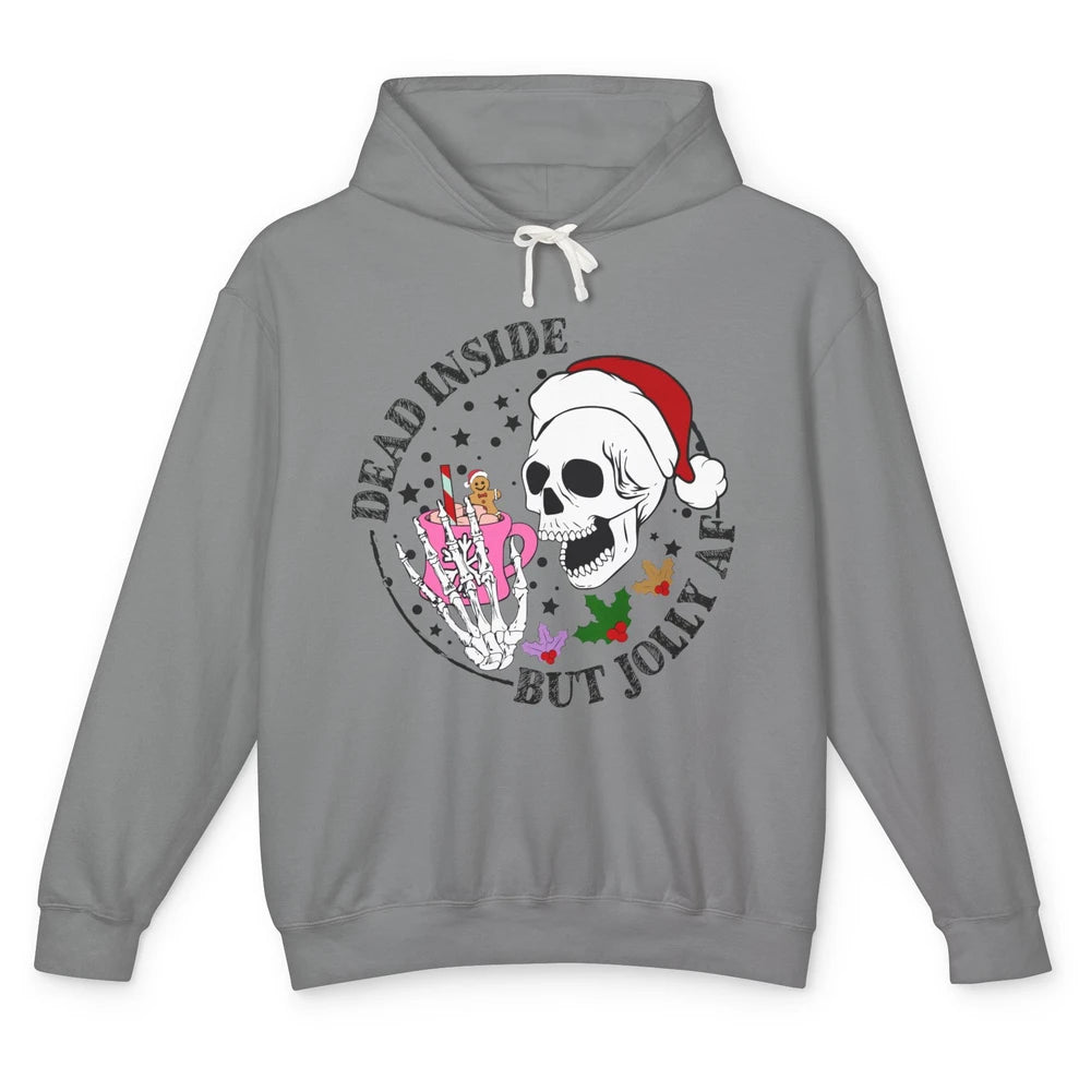Christmas Skeleton Coffee Dead Inside But Jolly AF Christmas Unisex Lightweight Hoodie