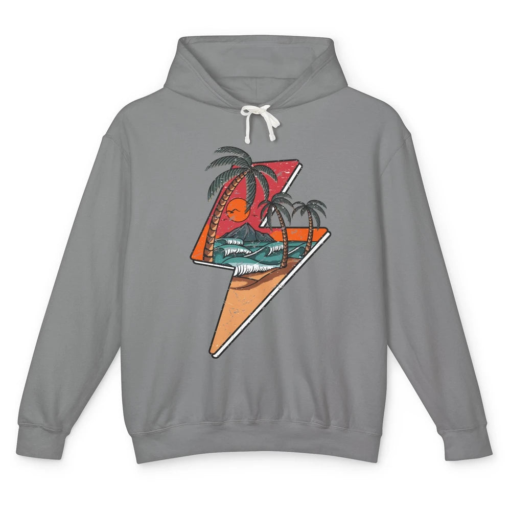Retro Palms Beach Sunset Lightning Bolt Summer Paradise Unisex Lightweight Hoodie