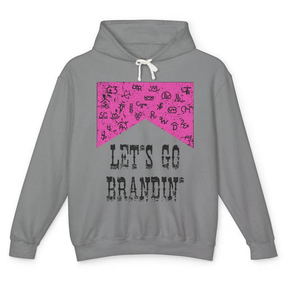 Retro Cowboy Hat Let's Go Brandin' Western Country Symbols Unisex Lightweight Hoodie