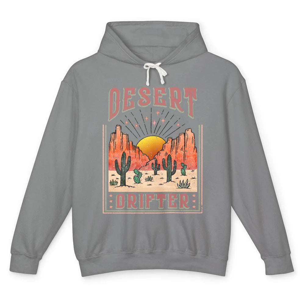 Retro Desert Cactus Sunset Desert Drifter Western Country Unisex Lightweight Hoodie