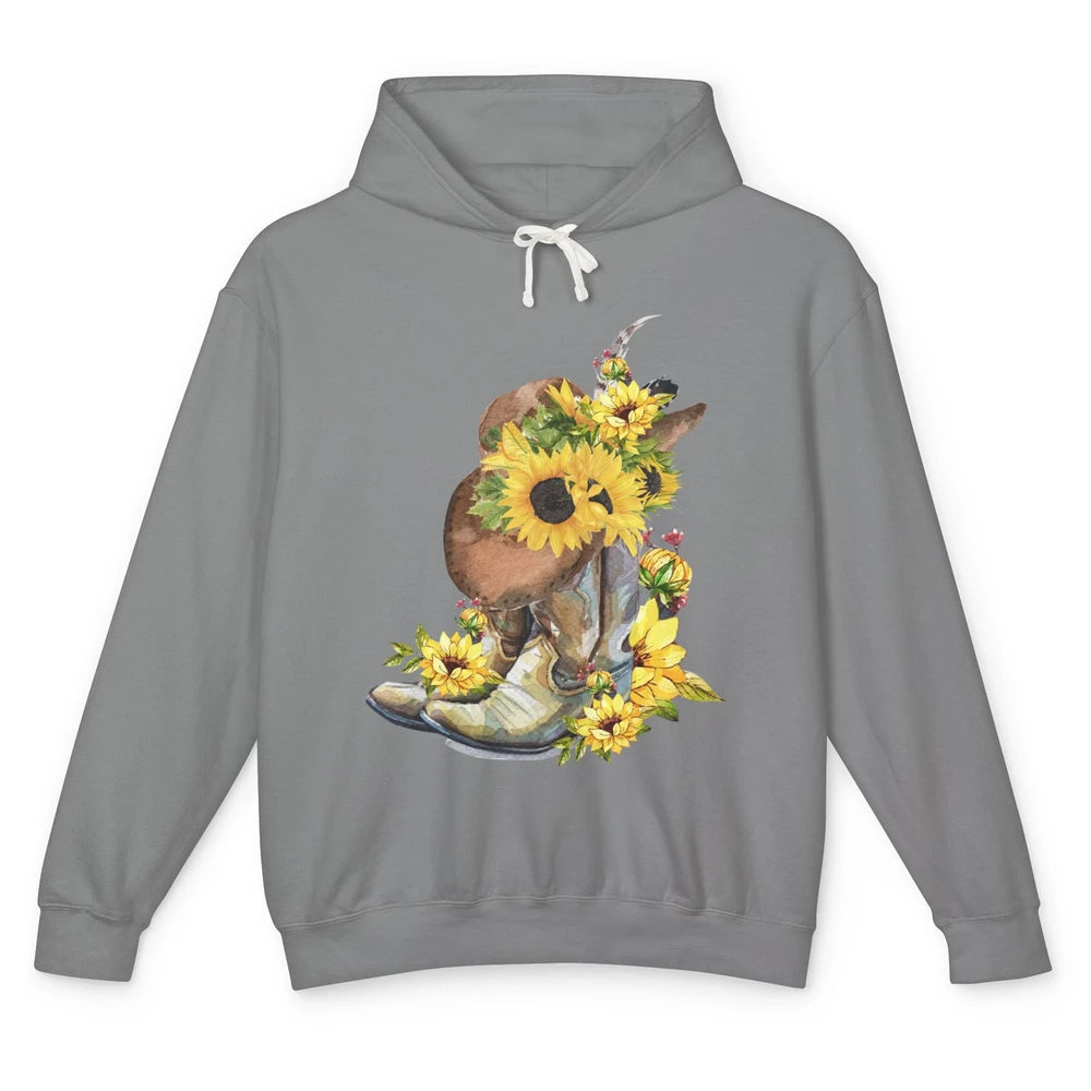 Retro Cowboy Boots Sunflower Let's Go Girls Western Cowgirls Unisex Lightweight Hoodie