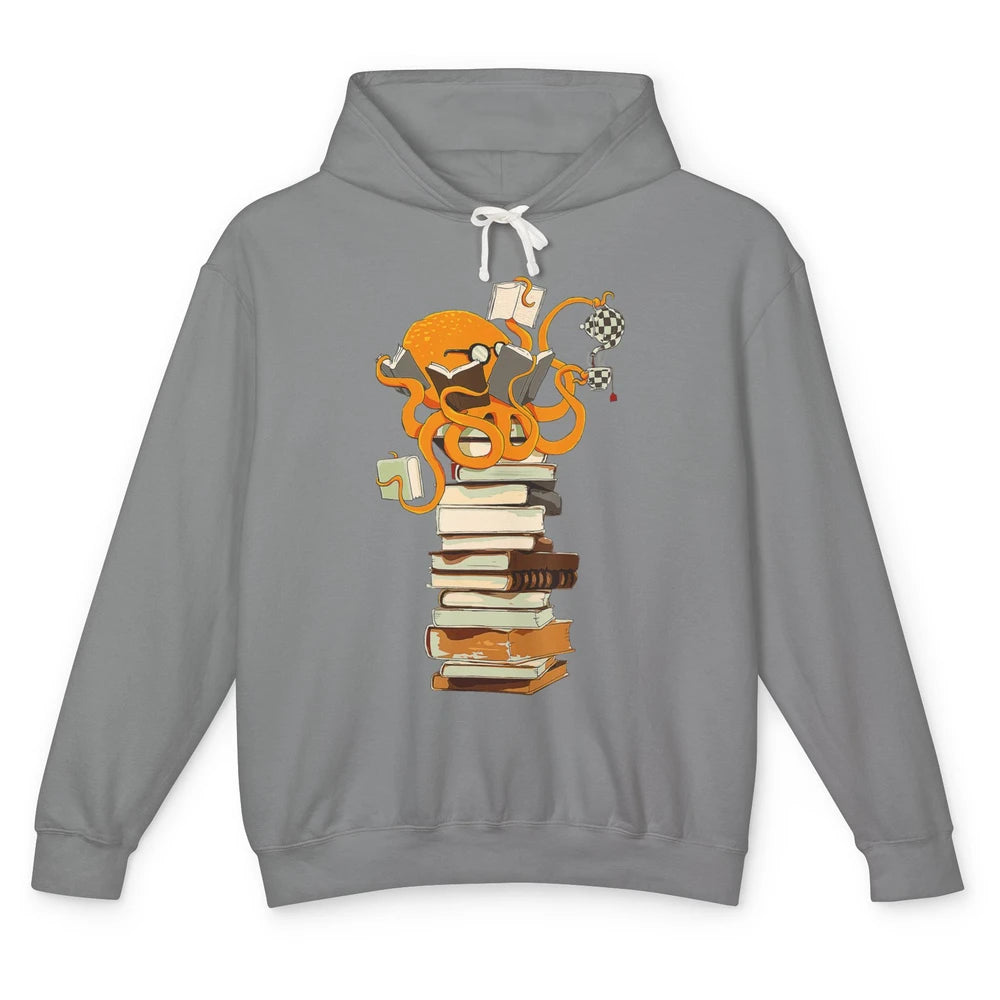 Reading Books Octopus Tea Coffee Sea Animal Marine Bookish Unisex Lightweight Hoodie
