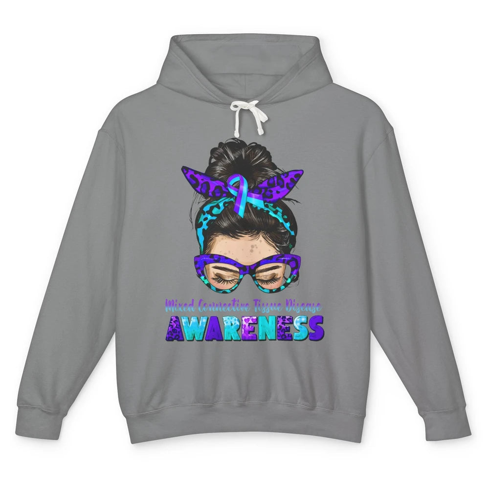 Mixed Connective Tissue Disease Ribbon Leopard Messy Bun Mom Unisex Lightweight Hoodie