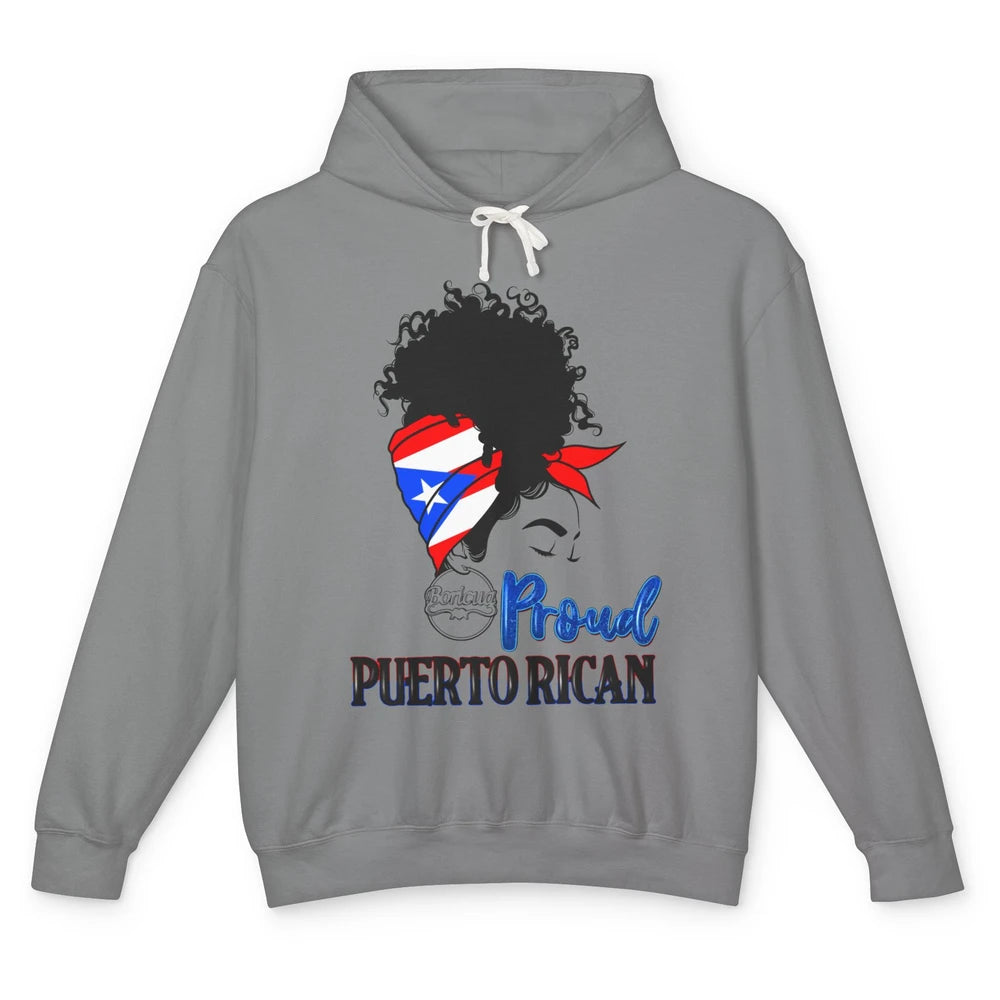 Proud Puerto Rican Afro Messy Bun Women Puerto Rico Flag Unisex Lightweight Hoodie