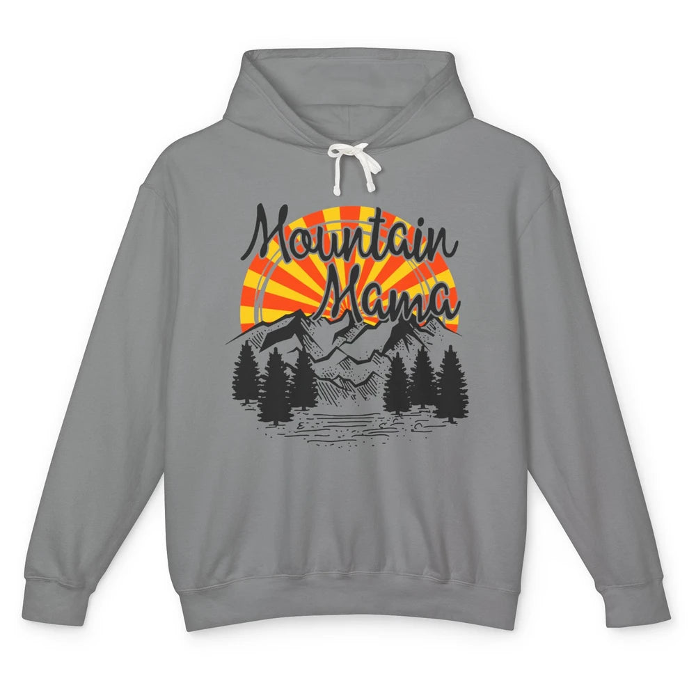 Retro Rainbow Sunset Mountain Mama Hiking Mom Climbing Unisex Lightweight Hoodie