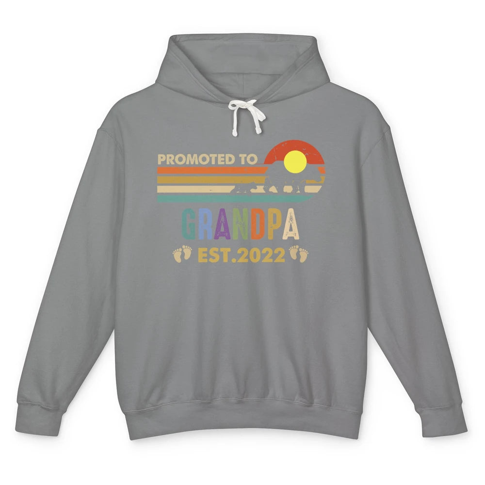 Retro Bear Sunset Promoted To Grandpa Est 2022 Grandpa Gift Unisex Lightweight Hoodie