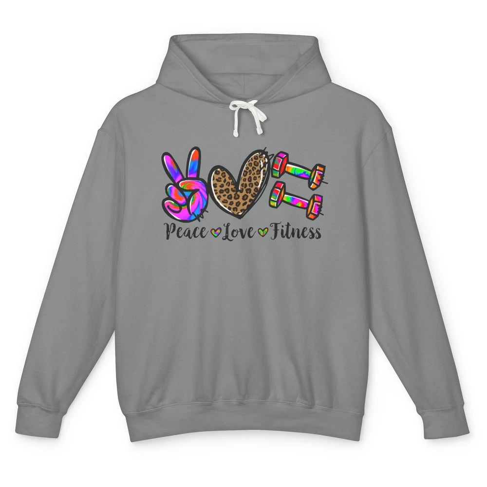 Peace Love Fitness Leopard Tie Dye Workout Gym Trainer Gift Unisex Lightweight Hoodie