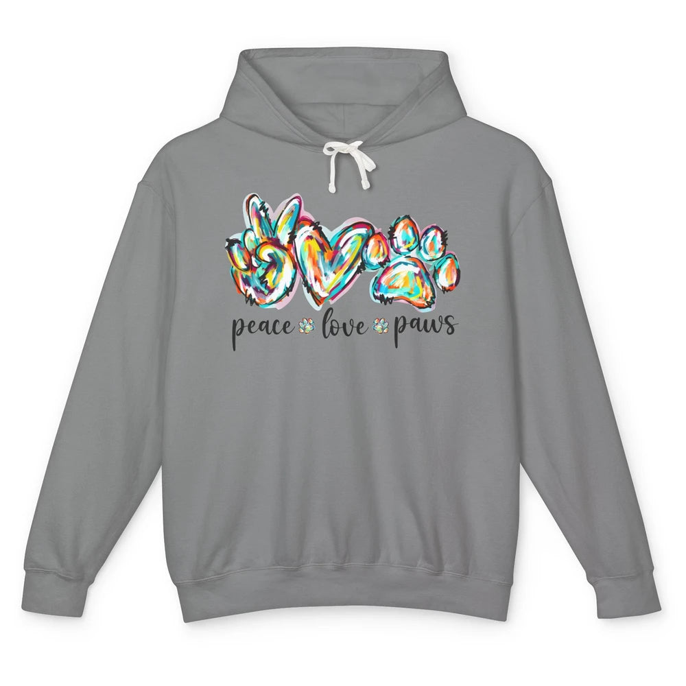 Peace Love Paws Cute Dog Cat Pet Mom Boho Rainbow Fur Lovers Unisex Lightweight Hoodie