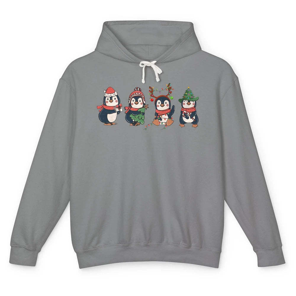 Penguin Merry Christmas Cute Penguin Xmas Lights Winter Unisex Lightweight Hoodie