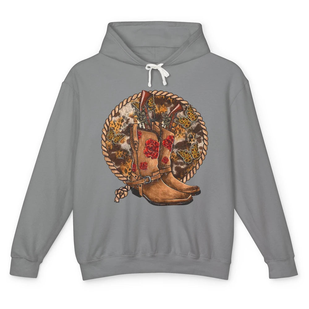 Retro Leopard Cowgirl Boots Sunflower Rodeo Western Country Unisex Lightweight Hoodie
