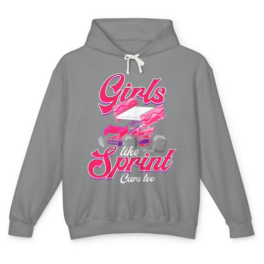 Racing Dirt Track Girls Like Sprint Car Too Race Truck Retro Unisex Lightweight Hoodie