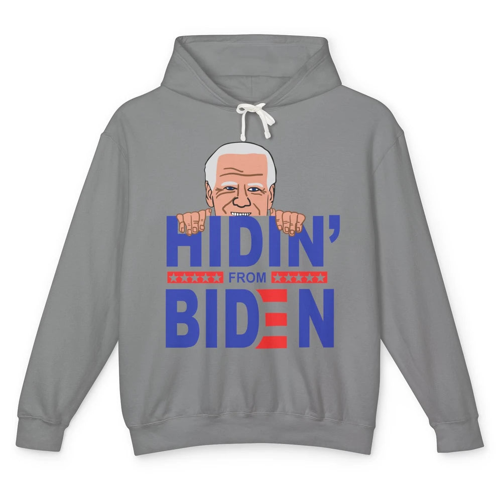 Retro Funny Joe Biden Hiding From Biden Anti Liberal US Flag Unisex Lightweight Hoodie