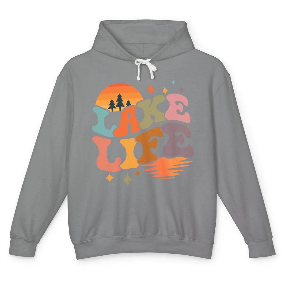Retro Lake Life Vintage Lake Sunrise Boating Summer Trip Unisex Lightweight Hoodie