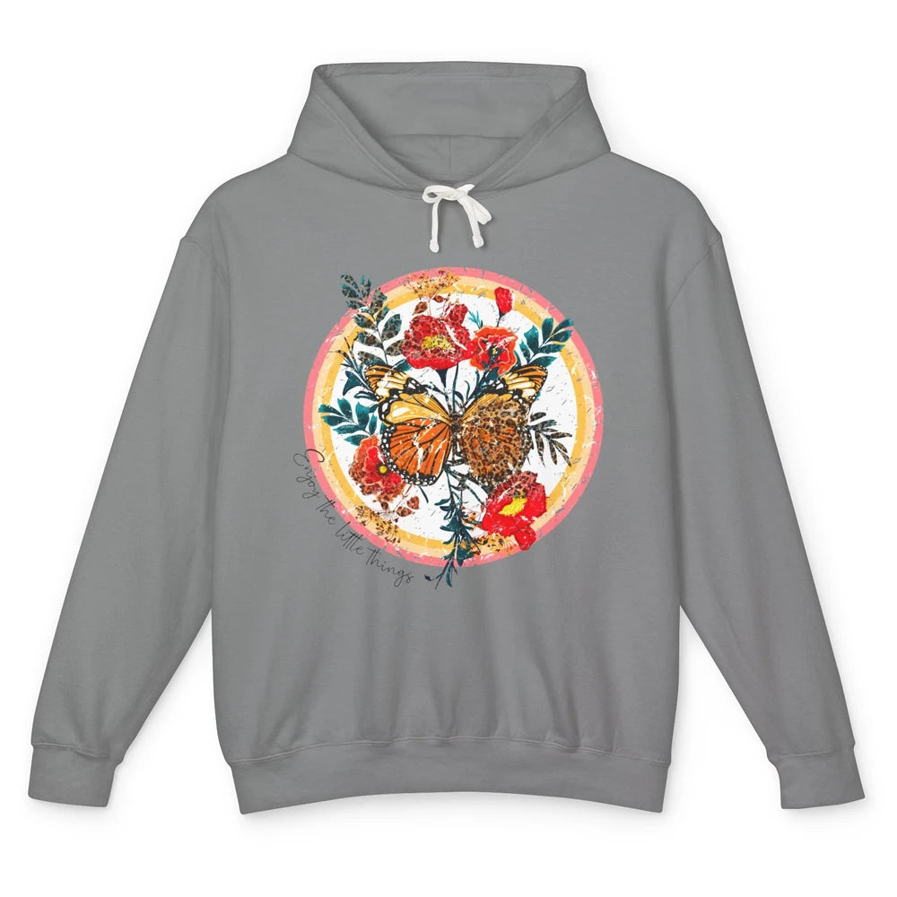 Retro Enjoy Things Butterfly Flower Mental Health Leopard Unisex Lightweight Hoodie
