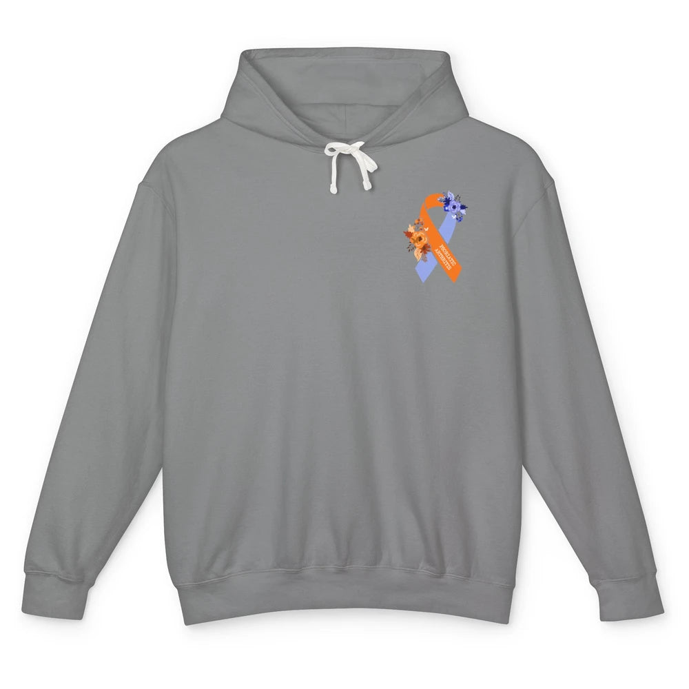 Psoriatic Arthritis Awareness PsA Floral Blue Orange Ribbon Unisex Lightweight Hoodie