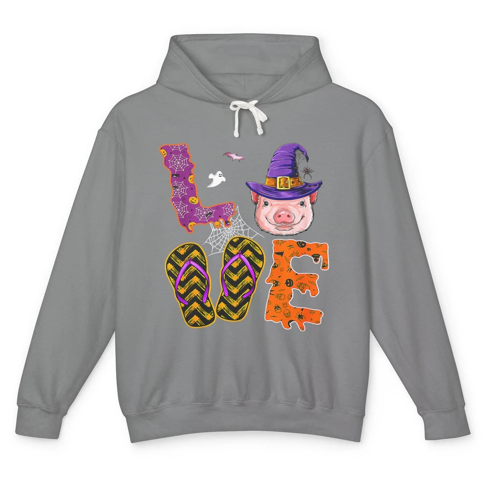 Funny Love Pig Witch Spider Halloween Spooky Season Piggy Unisex Lightweight Hoodie