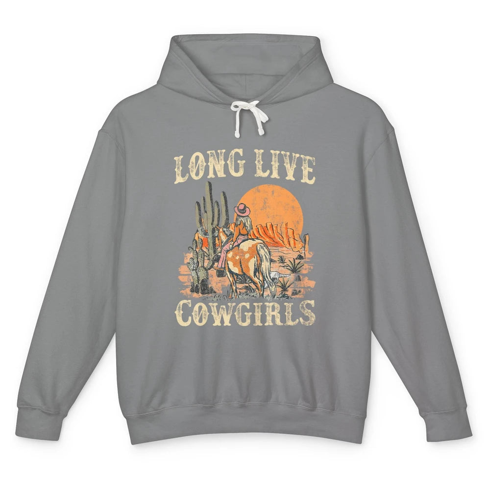 Retro Long Live Howdy Rodeo Western Desert Cowgirl Horseback Unisex Lightweight Hoodie