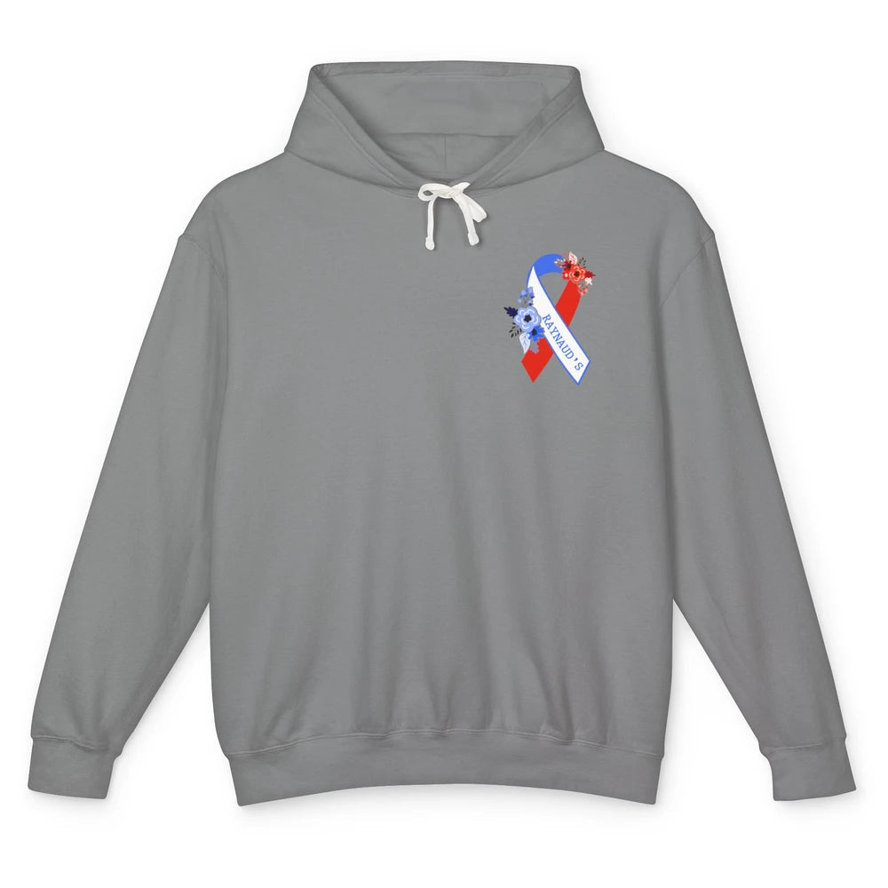 Raynaud's Syndrome Awareness Support Floral Red Blue Ribbon Unisex Lightweight Hoodie