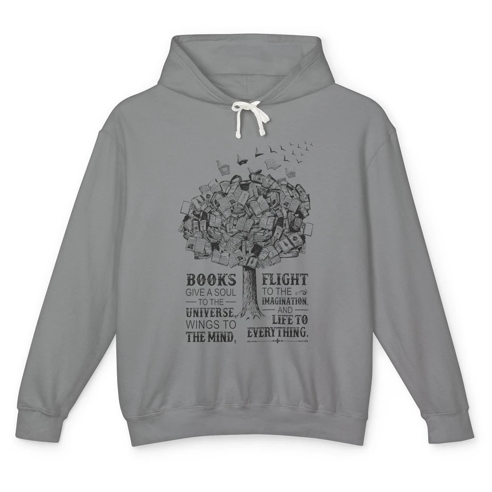 Retro Book Lovers Book Gives A Soul Reading Tree Bookworm Unisex Lightweight Hoodie