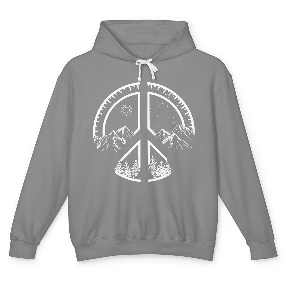 Peace Love Hiking Mountain Hikers Exploring Nature Camping Unisex Lightweight Hoodie