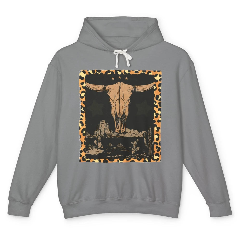 Retro Desert Cactus Cow Horn Skull Western Country Cowboy Unisex Lightweight Hoodie