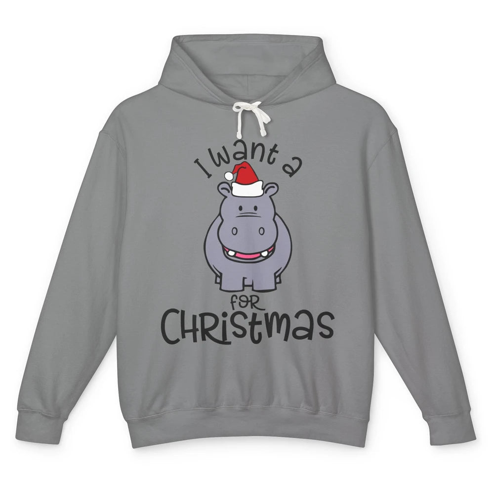 Funny I Want A Hippopotamus For Christmas Tree Hippo Santa Unisex Lightweight Hoodie