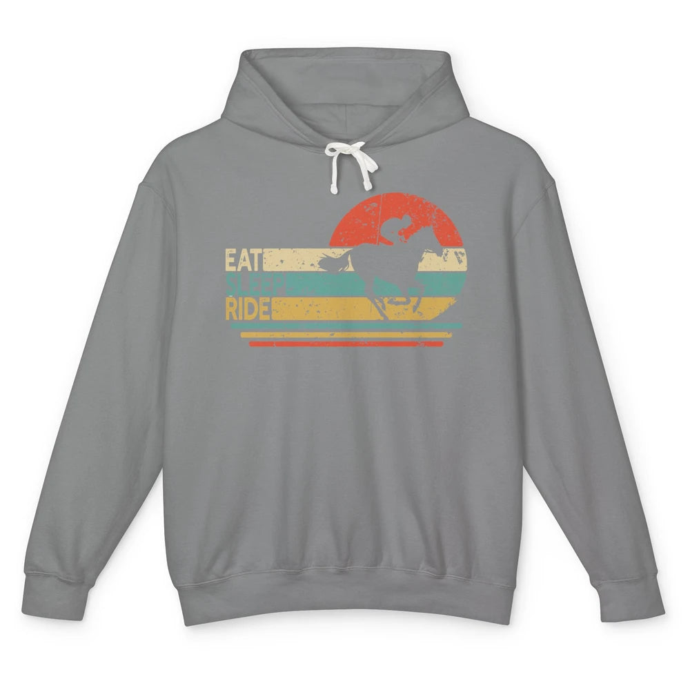 Retro Cowboy Riding Horse Eat Sleep Ride Western Cowgirl Unisex Lightweight Hoodie
