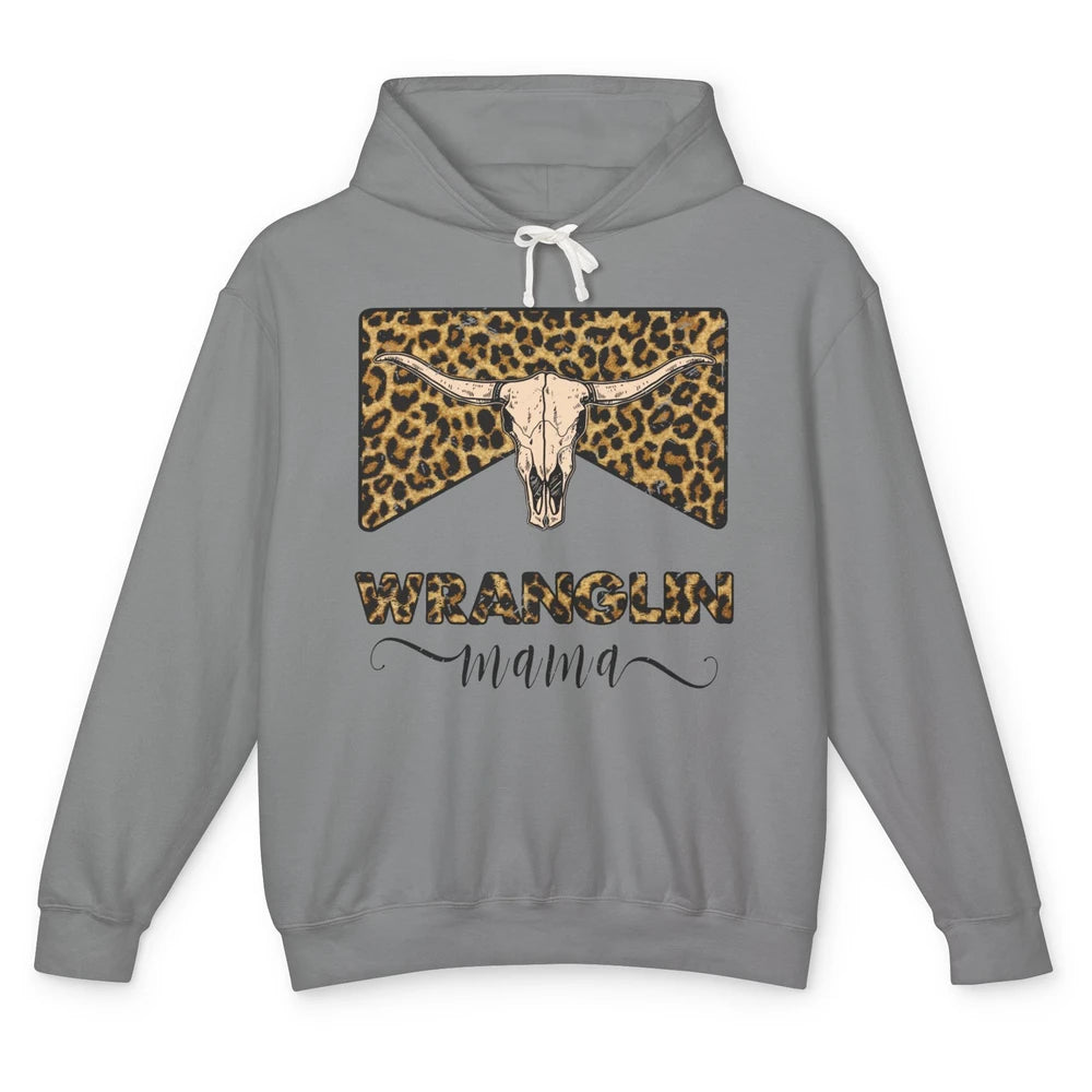 Retro Leopard Bull Skull Wrangling Mama Western Country Girl Unisex Lightweight Hoodie