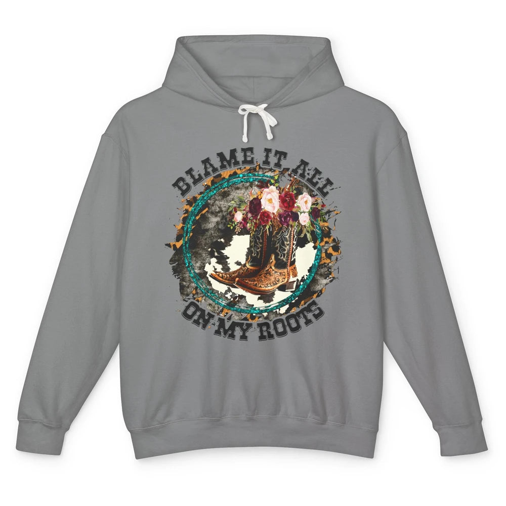 Retro Leopard Cowboy Boots Blame It On My Roots Western Girl Unisex Lightweight Hoodie