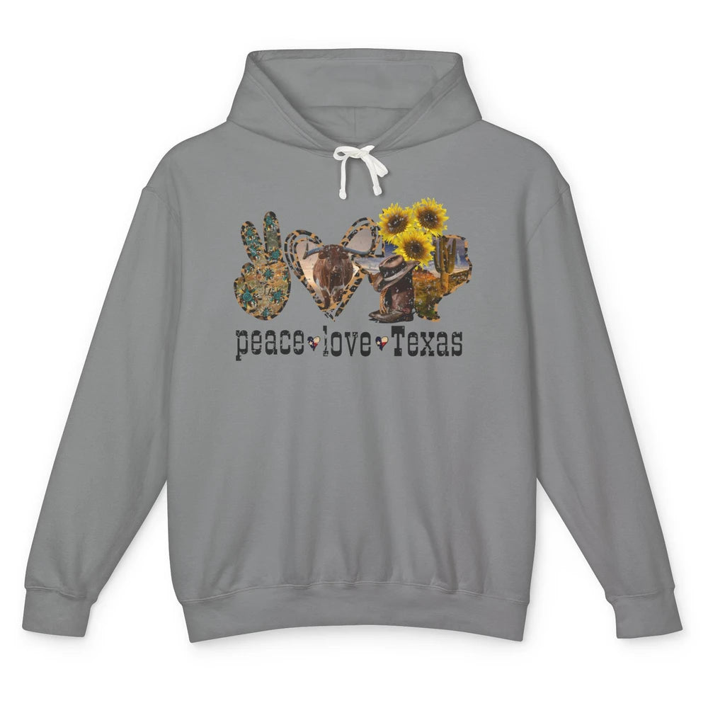 Retro Peace Love Texas Cowboy Boot Western Girl Cactus Lover Unisex Lightweight Hoodie