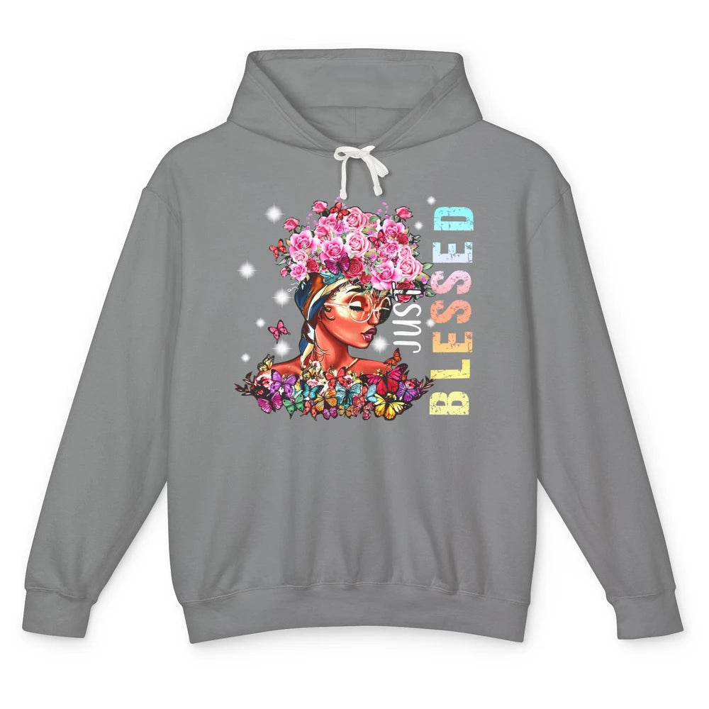 Floral Afro Black Girl Just Blessed Christian Afro American Unisex Lightweight Hoodie