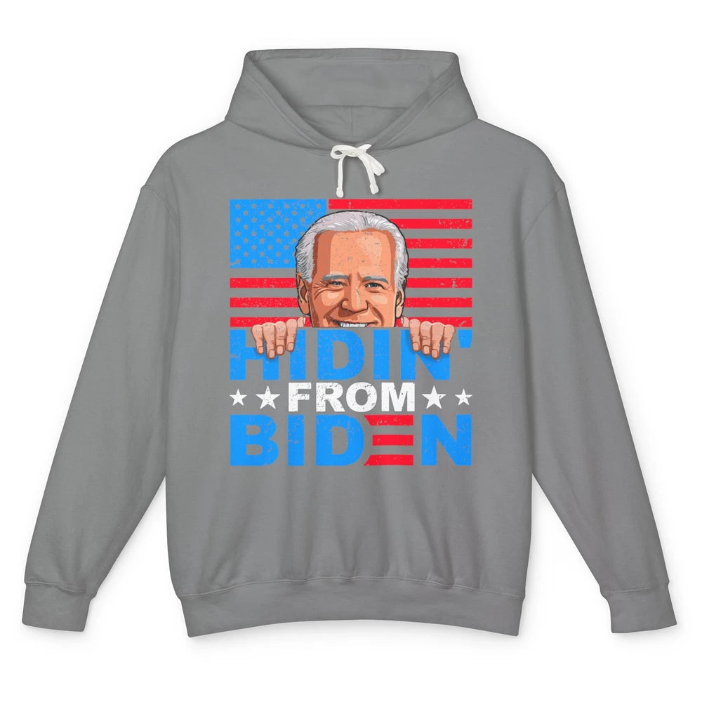 Retro Funny Joe Biden Hiding From Biden Anti Liberal US Flag Unisex Lightweight Hoodie