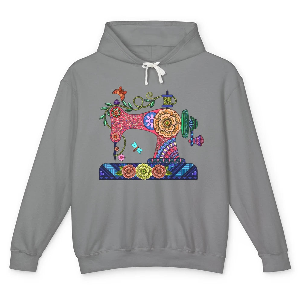 Retro Floral Sewing Machine Sew Blessed Quilting Lovers Unisex Lightweight Hoodie