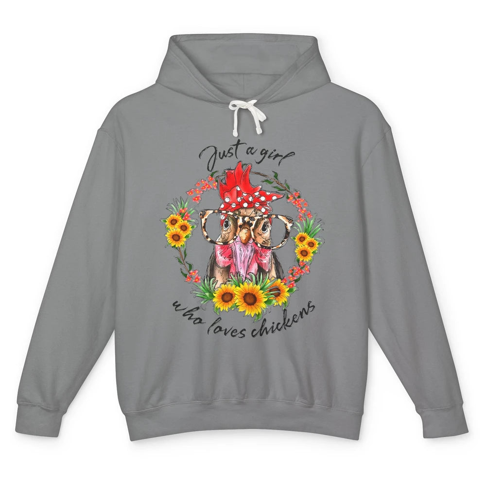 Retro Just Girl Loves Chickens Flower Chicken Farm Animal Unisex Lightweight Hoodie