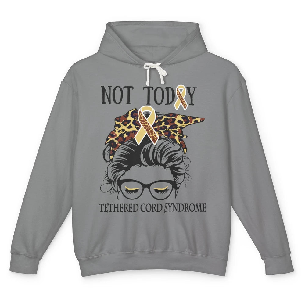 Not Today Tethered Cord Syndrome Ribbon Leopard Messy Bun Unisex Lightweight Hoodie