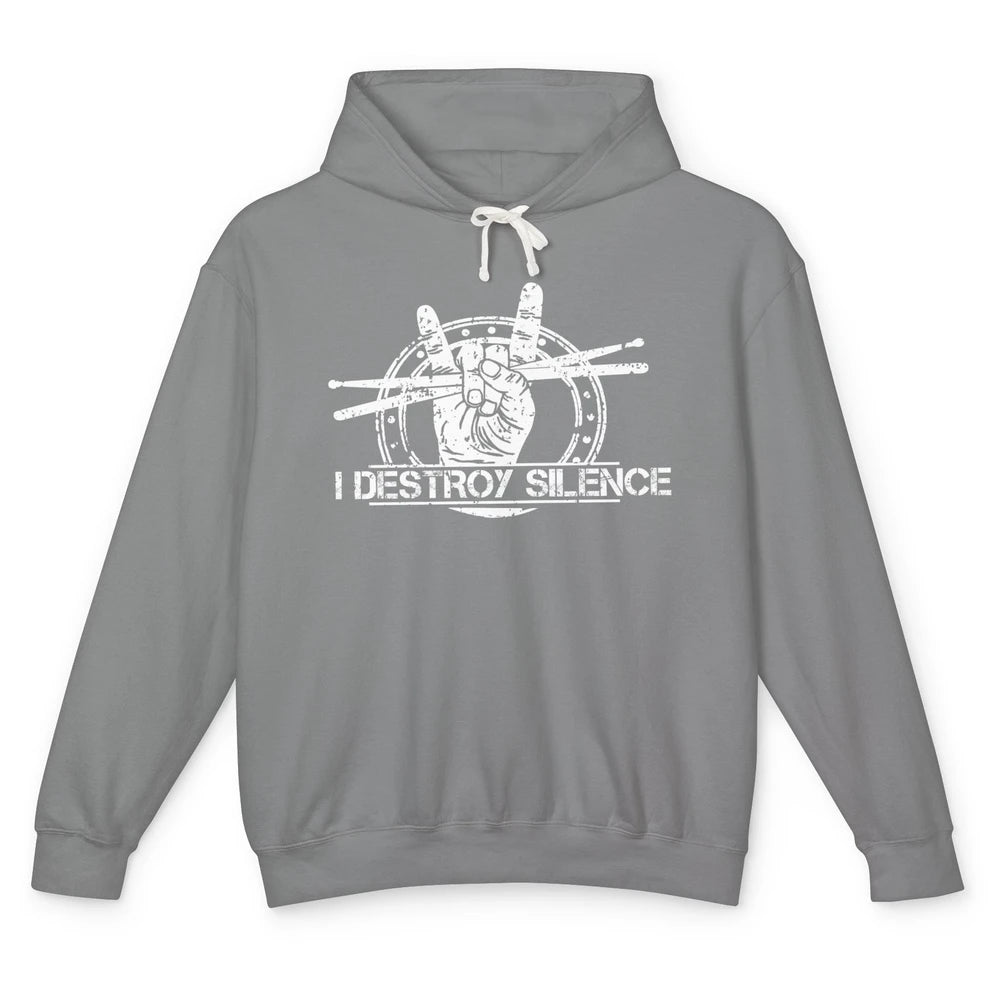 Retro Drummer I Destroy Silence Drumming Lovers Gift Unisex Lightweight Hoodie