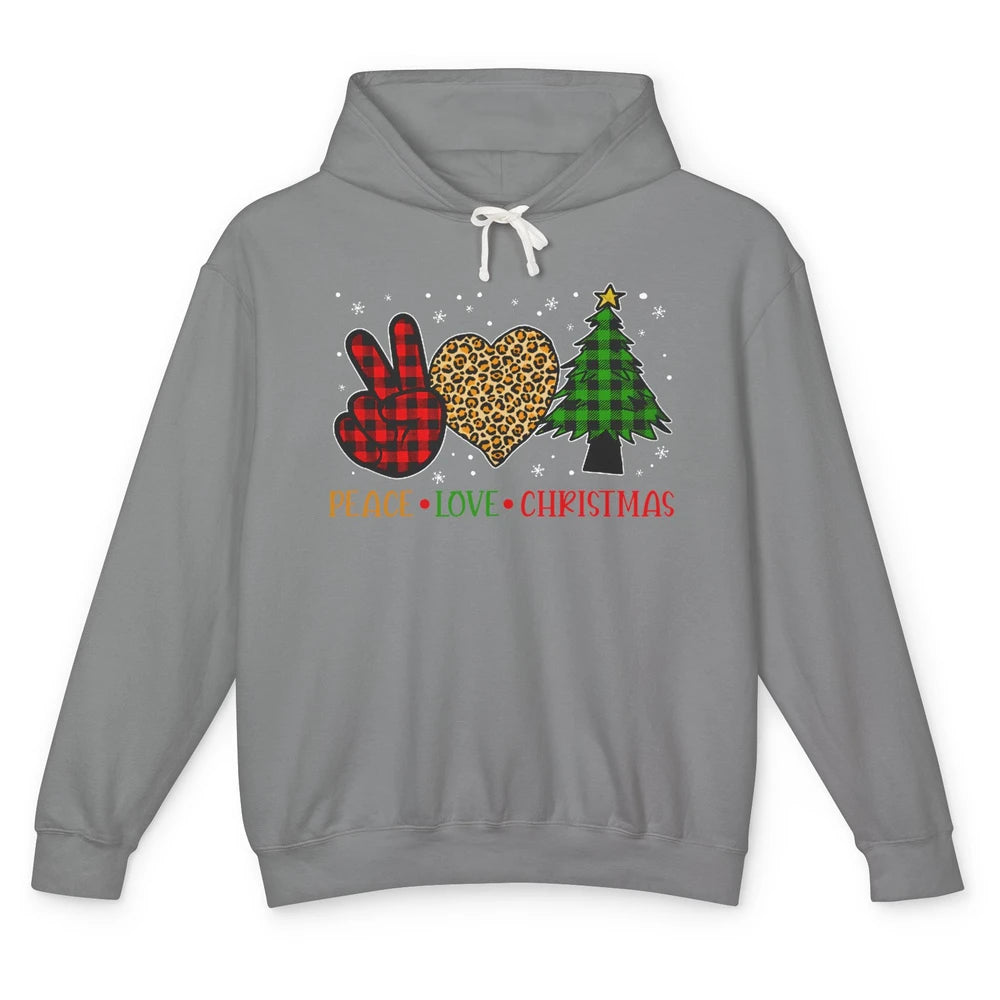 Peace Love Christmas Cute Christmas Heart Plaid Xmas Gift Unisex Lightweight Hoodie